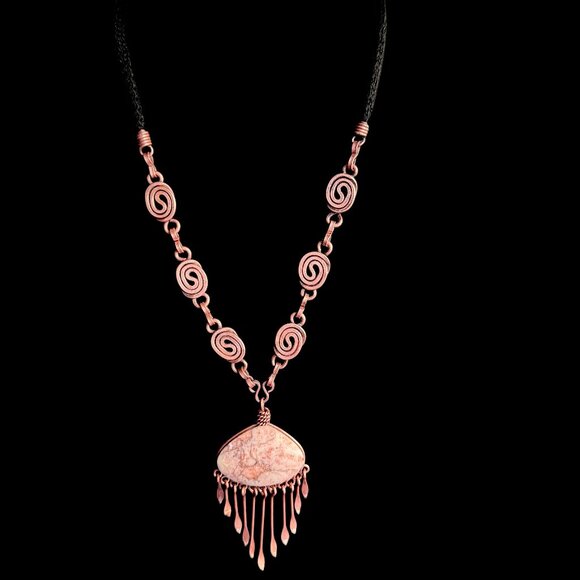 Boho style Copper Metal and Stone Necklace Pendant 18 inches - Picture 8 of 9